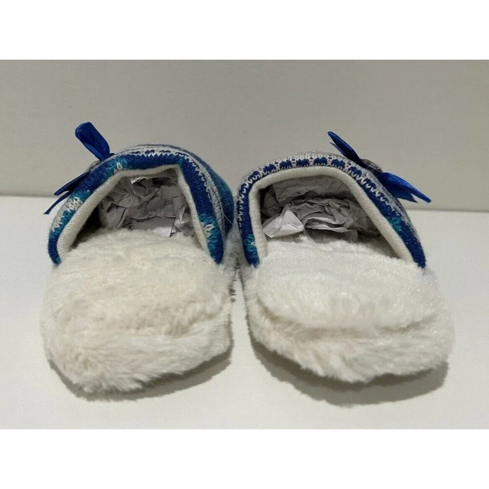 Vee Vee girl size small 10/11 slip on blue slipper geometric heart print and bow